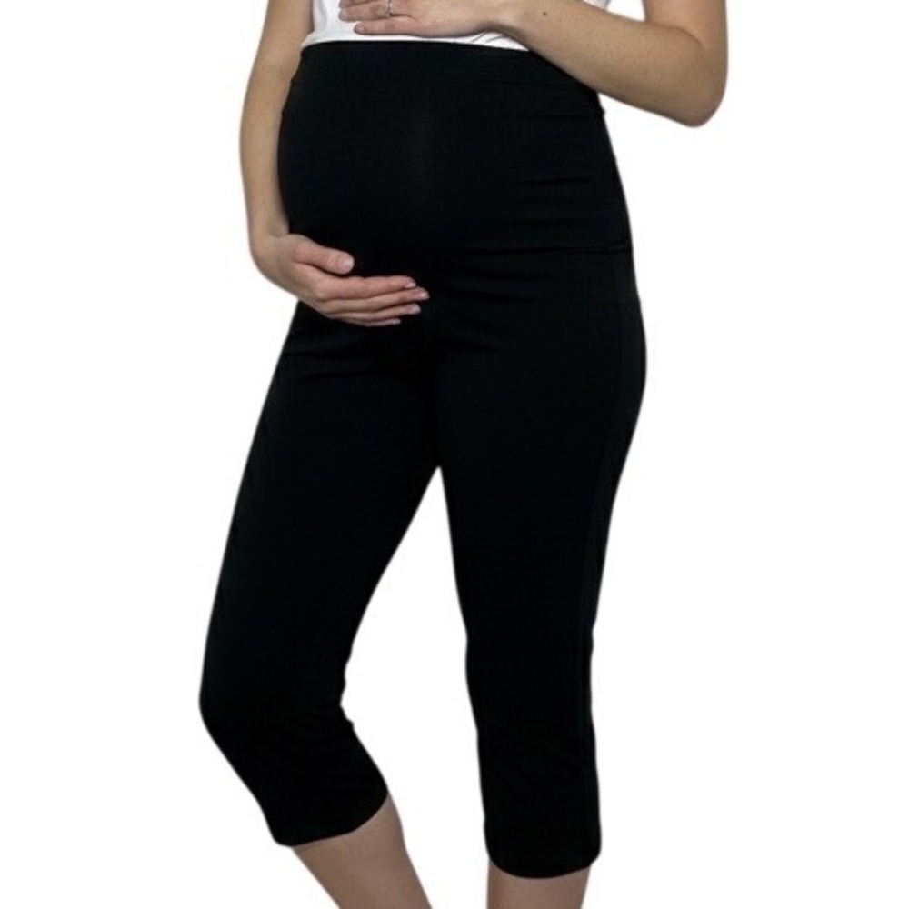A Pea in the‎ Pod Maternity Black Capri Pants Cropped Leggings L FLAW